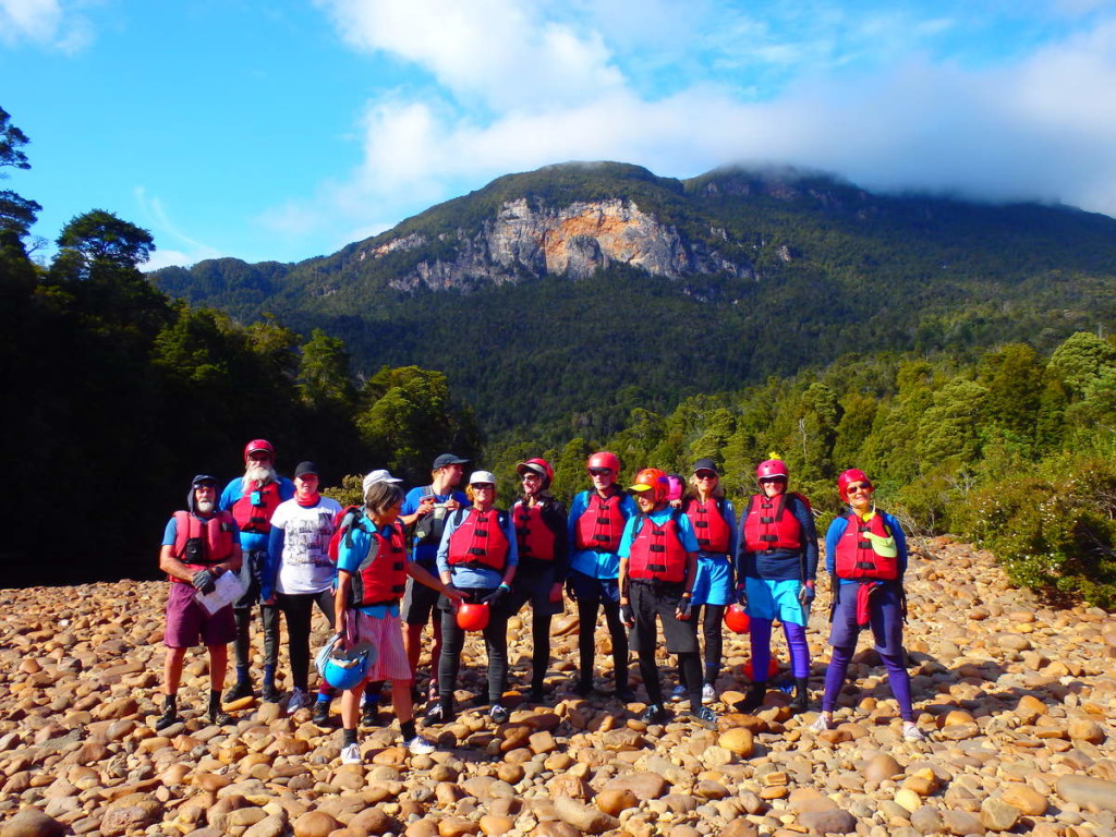 Group with Cromleigh Cliff in the back - at Water by Nature Tasmania, Franklin River Rafting™