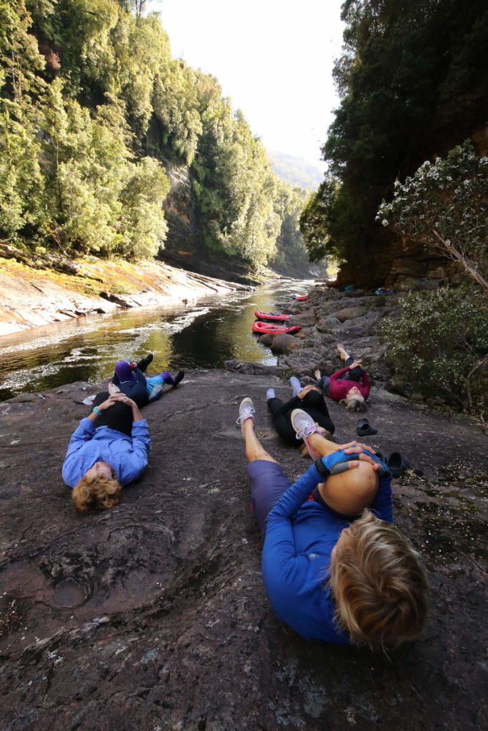 Yoga session at Newlands Cascades - at Water by Nature Tasmania, Franklin River Rafting™