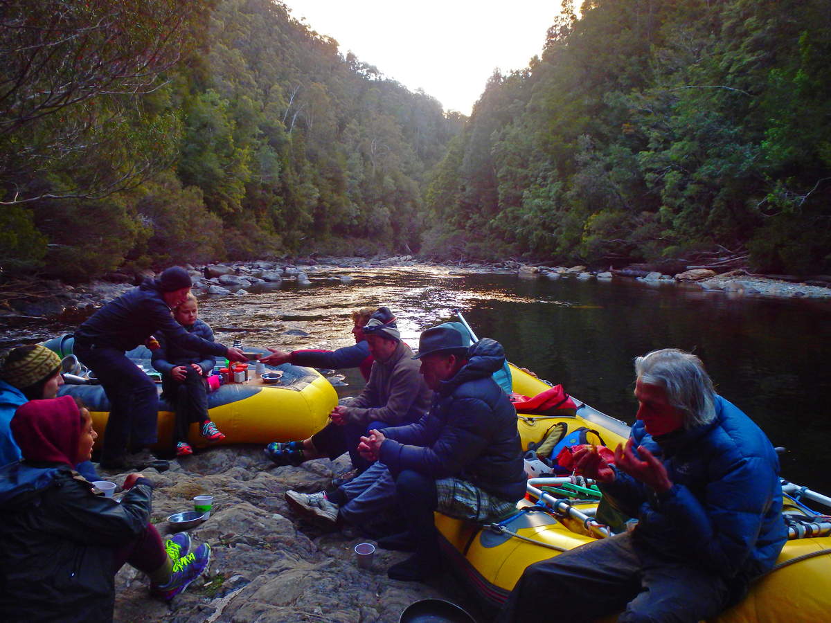 Dinner by the river. — at Water by Nature Tasmania - Franklin River Rafting.