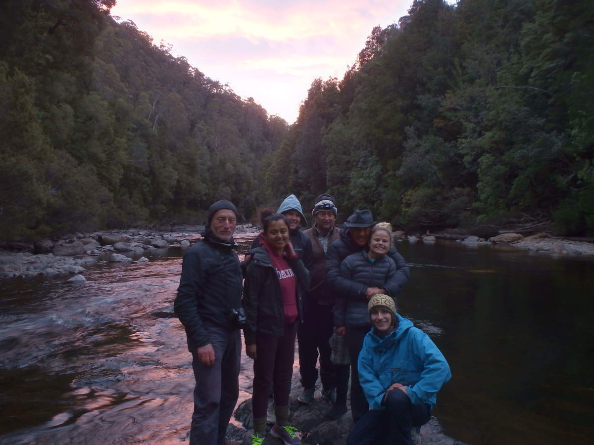 Too nice a backdrop to pass up for a group shot. — at Water by Nature Tasmania - Franklin River Rafting.