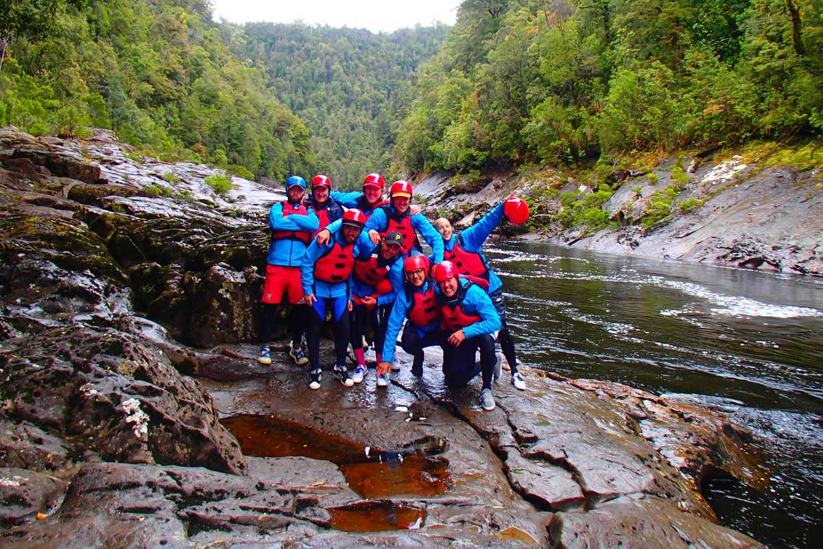 Group of rafters at Newland Cascades Franklin River Tasmania