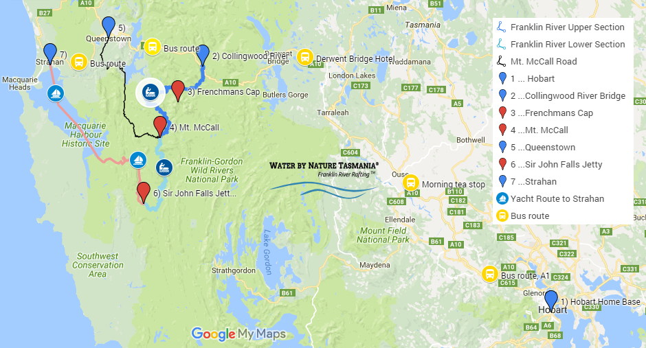 Trip map Franklin River Rafting ™, Water by Nature Tasmania
