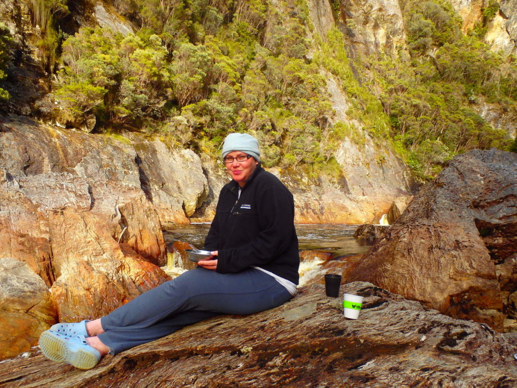 Breakfast on the rocks - at Water by Nature Tasmania, Franklin River Rafting™