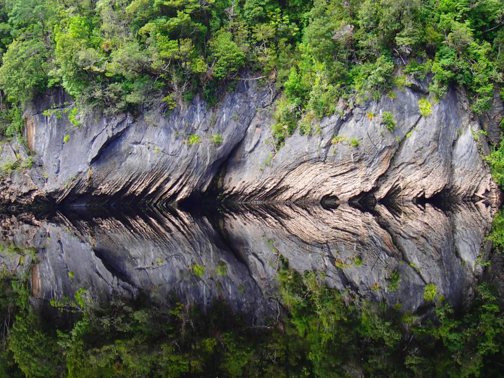 Reflections of sculpted limestone in the tranquil waters of the Lower Franklin River
