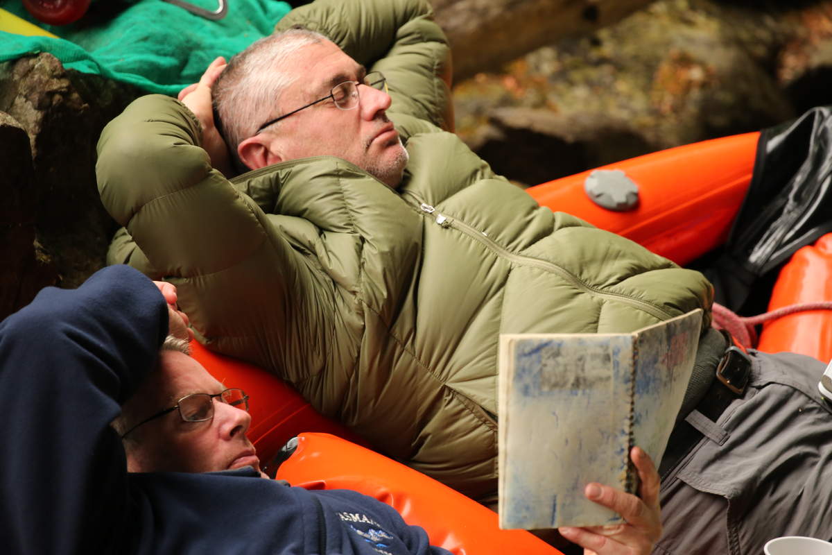Read and snooze - rest day activities at Newlands camp - at Water by Nature Tasmania, Franklin River Rafting ™
