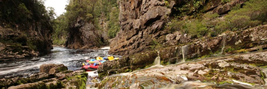 rafts at iconic Rock Island Bend on the Franklin River Tasmania