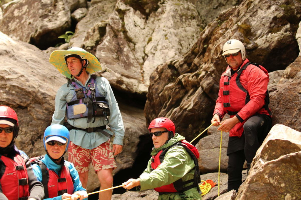 Ropes help in getting rafts through the the Great Ravine - at Water by Nature Tasmania, Franklin River Rafting™