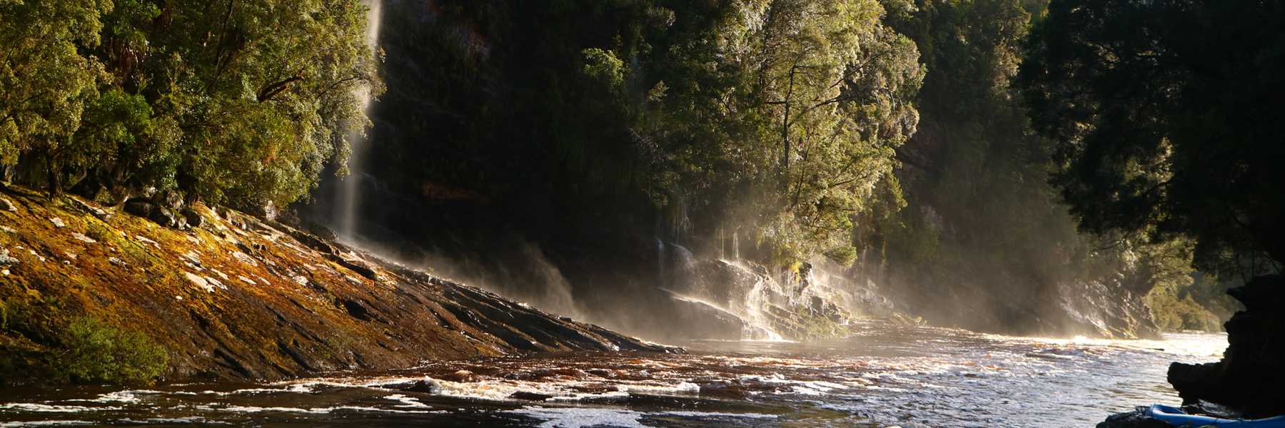 morning light on Shower cliff waterfall, Franklin River Tasmania
